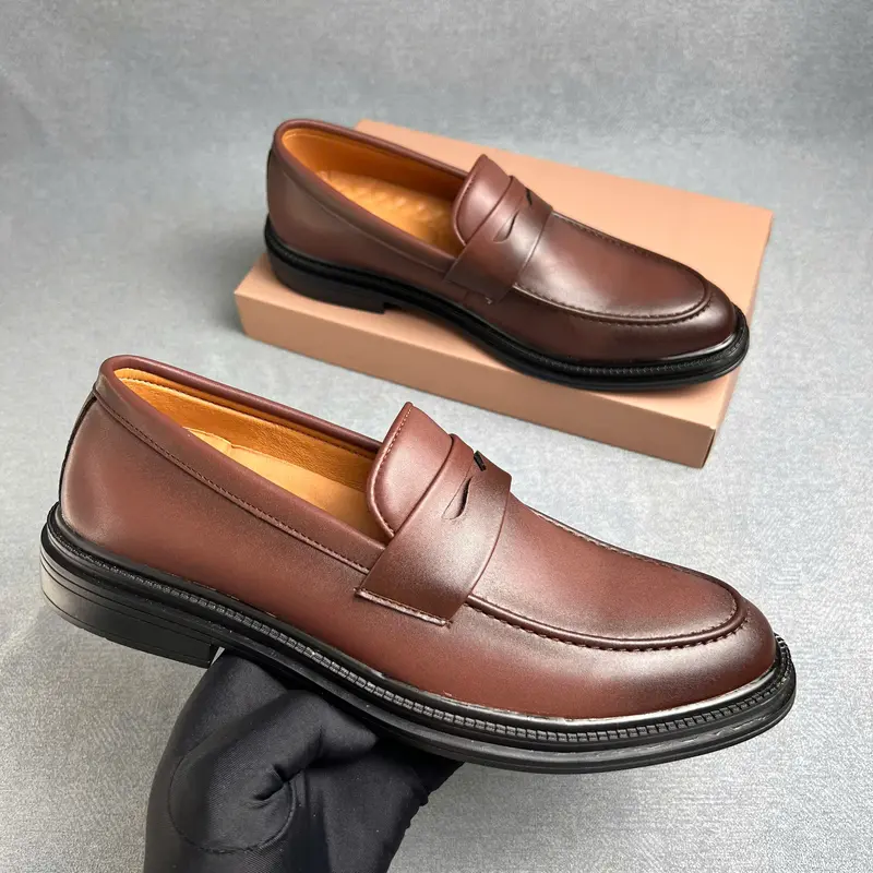 MẪU V3 - Giày Da Penny Loafer Trơn ,Đế tăng chiều cao 4,5cm,Giay Đủ size 37-44-Giày Tăng Chiều Cao Nam Nhung Shoes 8