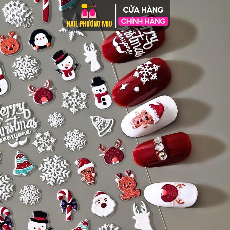 Sticker Móng Tay Dập Nổi Dán Làm Nail Hình Giáng Sinh Vui Vẻ Ông Già Noel Dễ Thương Mỏng Trong Suốt Lưng Keo Trang Trí Móng Tay Nghệ Thuật - Xmas