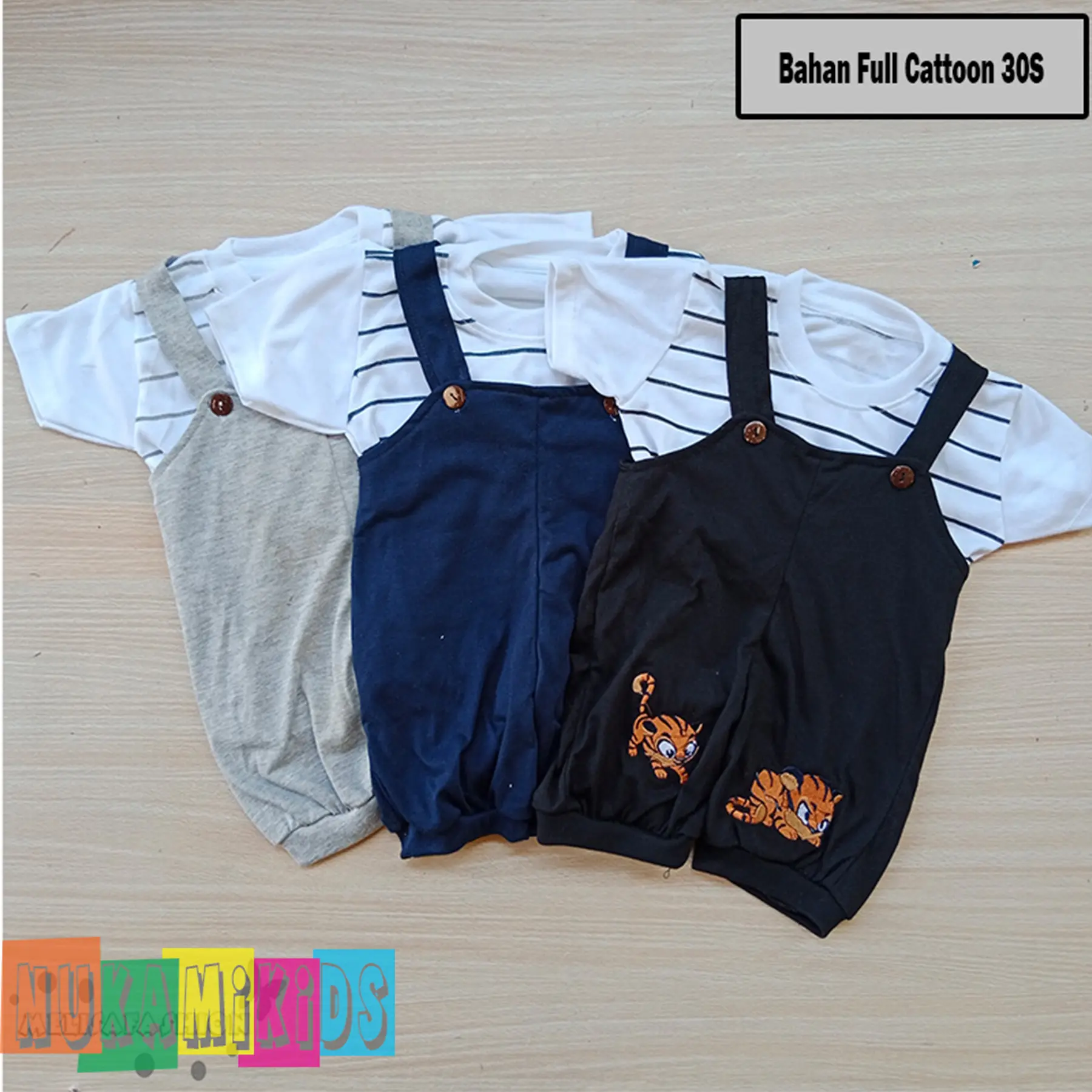 Stelan Kaos Overall Bayi Usia 3 - 12 Bulan Model Kaos Oblong Motif Salur Bayi Balita Baru lahir Cewek Cowok Katun Lembut Nyaman