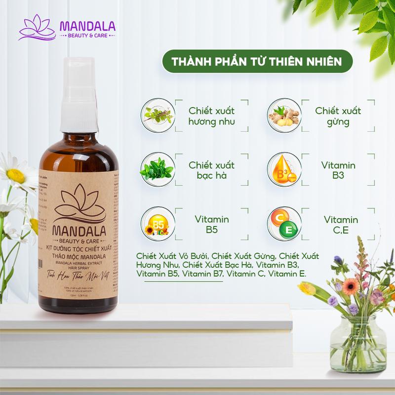 Product Introduction of Xịt Dưỡng Tóc Chiết Xuất Thảo Mộc Mandala 100ml Dưỡng Tóc Suôn Mượt, Giảm Gãy Rụng, Chống Nắng Cho Tóc Chăm Sóc Tóc Serum 1