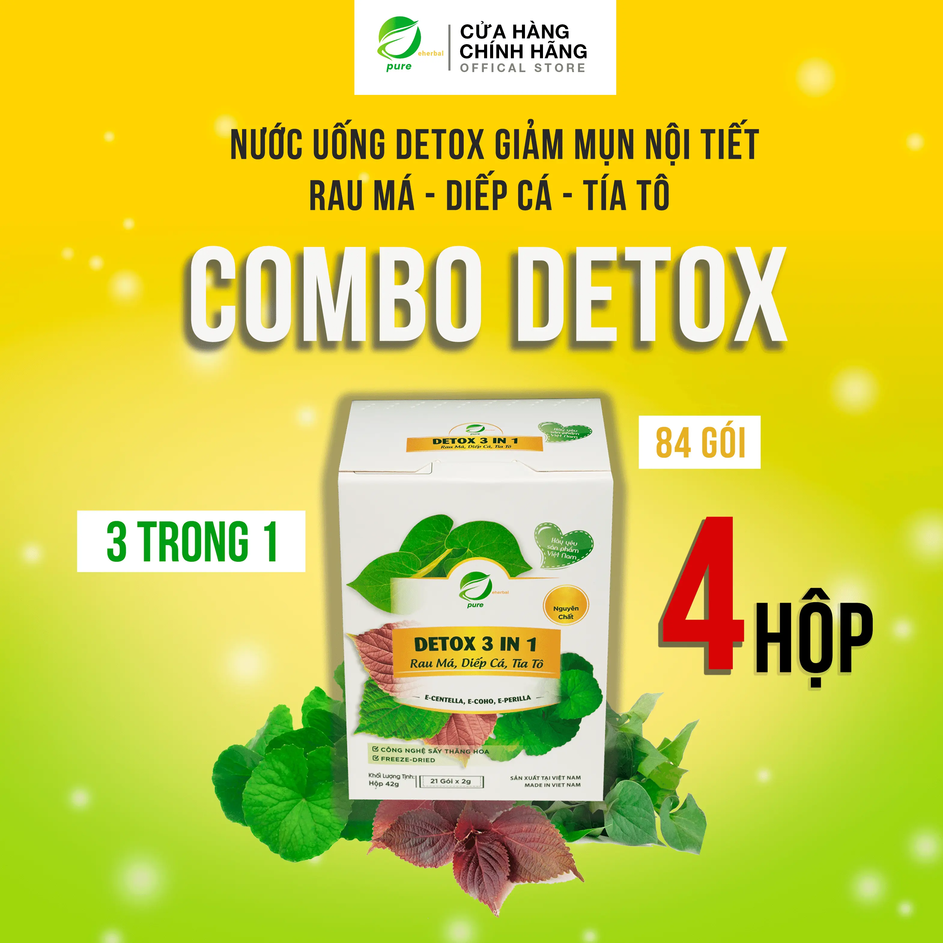 [COMBO 2 TẶNG 2] Bột Detox Rau Má Diếp Cá Tía Tô EHERBAL (4 hộp 84 gói)
