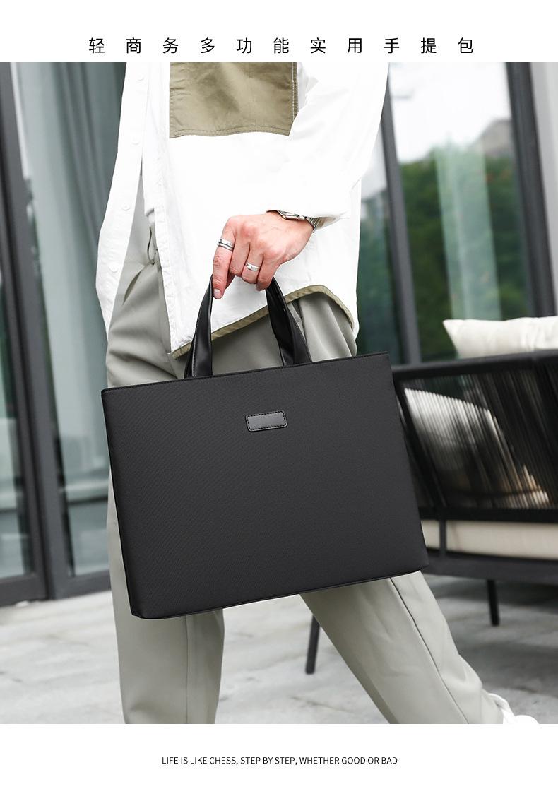 Product Introduction of Travel Essential Solid Color Simple Large Capacity Briefcase New Men's Simple Handbag Multi-layer Storage Business Meeting Laptop Bag 13