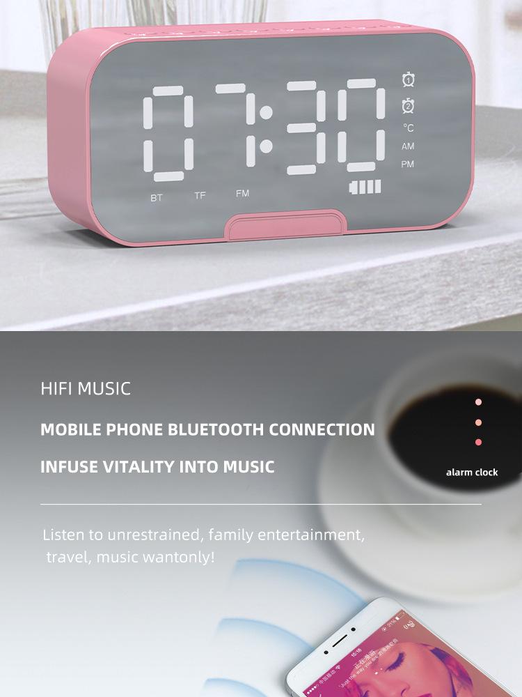 Product Introduction of Cross-Border Hot-Selling Smart AI Bluetooth Speaker Mirror Clock Alarm Clock Mini Card-Insert Radio Speaker Creative Gift mini  speaker  mini  speaker 32