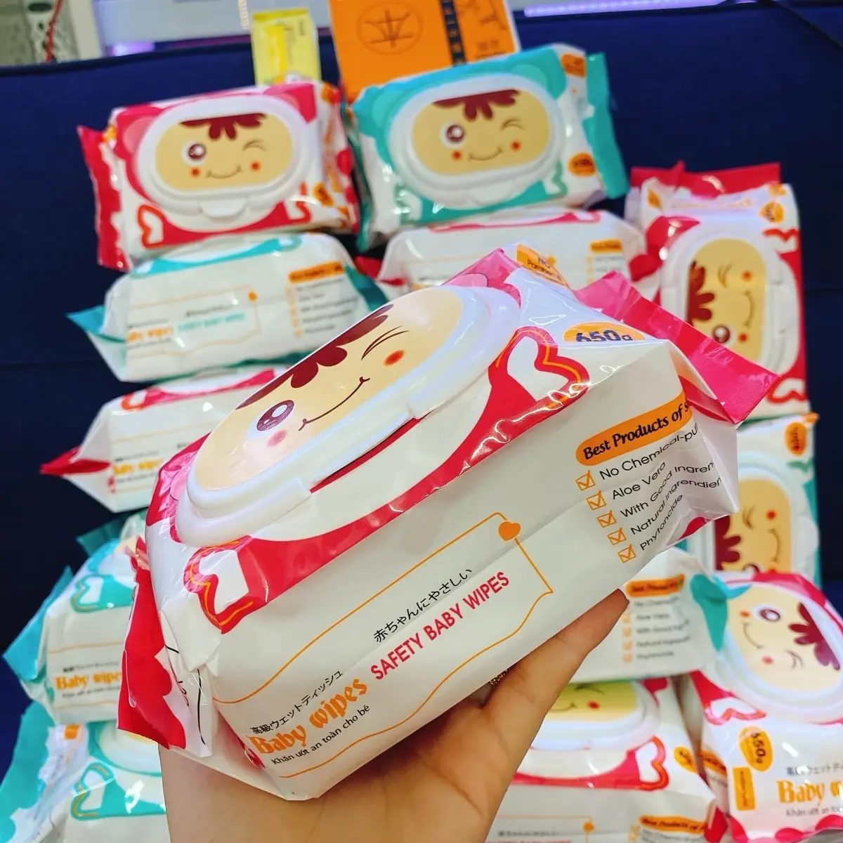 Thùng 10 Gói [Nặng 500g] Khăn Ướt Baby Wipes Không Mùi, Gói 650gram Kt:(18x25cm).Không Cồn - Không Hóa Chất. An Toàn Cho Làn Da Bé