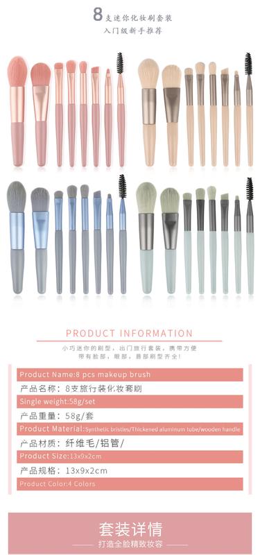 Product Introduction of 8-Piece Mini Makeup Brush Set Morandi Portable Soft Hair Beginner Beauty Tool Set 0