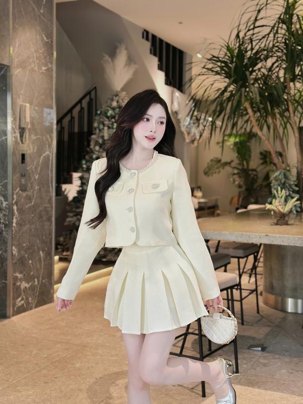 Set Váy Tiểu Thư Dáng Ngắn Xếp Ly Dạ Tweed Thời Trang Keelin Đầm Đẹp Lấp Lánh Sang Chảnh Tiểu Thư