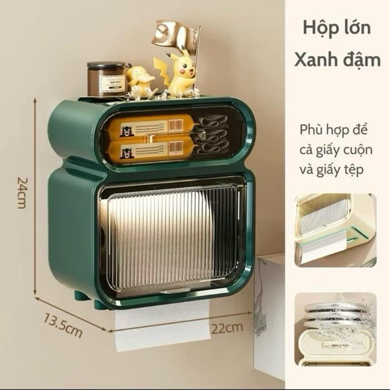 Hộp Đựng Giấy Vệ Sinh Có Nắp Đậy 2 Tầng Ngăn Kéo Treo Tường Tiện Lợi