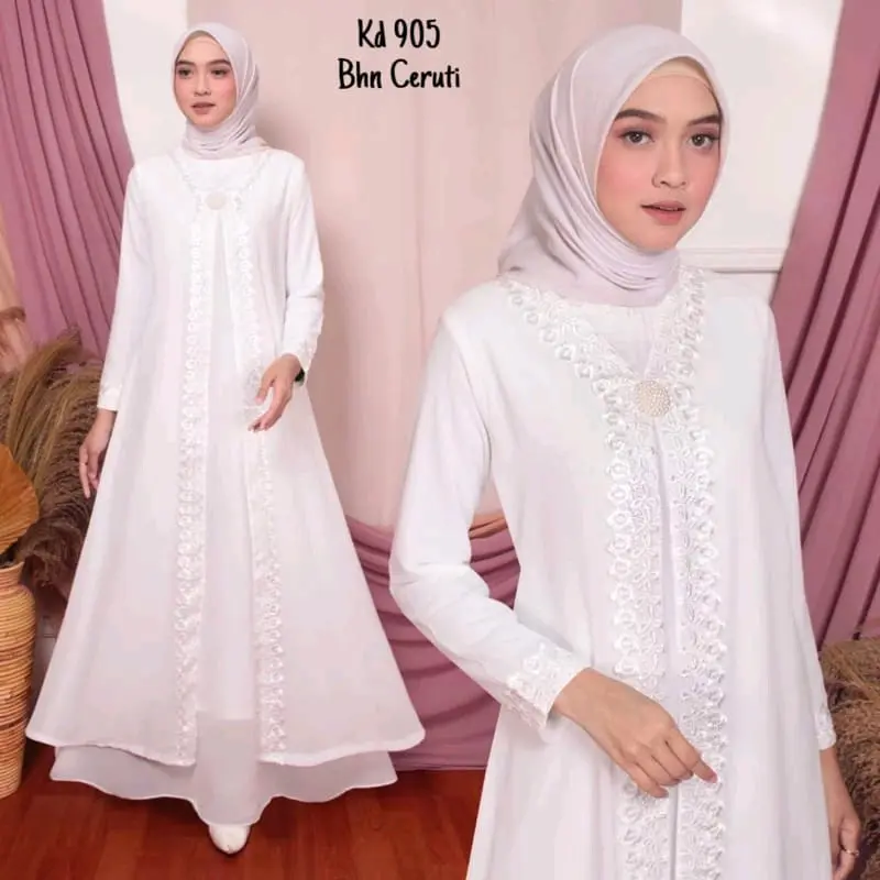 RAISA DRESS/Gamis putih tulang kekinian lebaran/ Busana Muslim Umroh Haji / Baju Gamis Putih /Gamis Wanita Lebaran / Gamis Putih Tulang Ceruty Renda 0