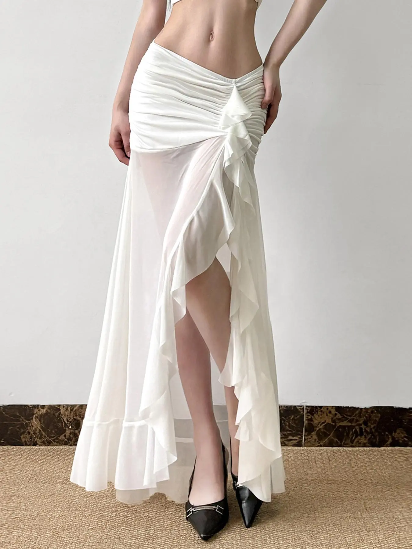 Women's Plain Ruffle Hem Skirt, Elegant Fashion Skirt for Party Club Dating, Ladies Summer Clothes