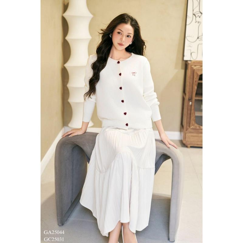 TIINSTORE Áo cardigan len dài tay cổ tròn thêu nơ form vừa chất len mềm basic freesize GA25044