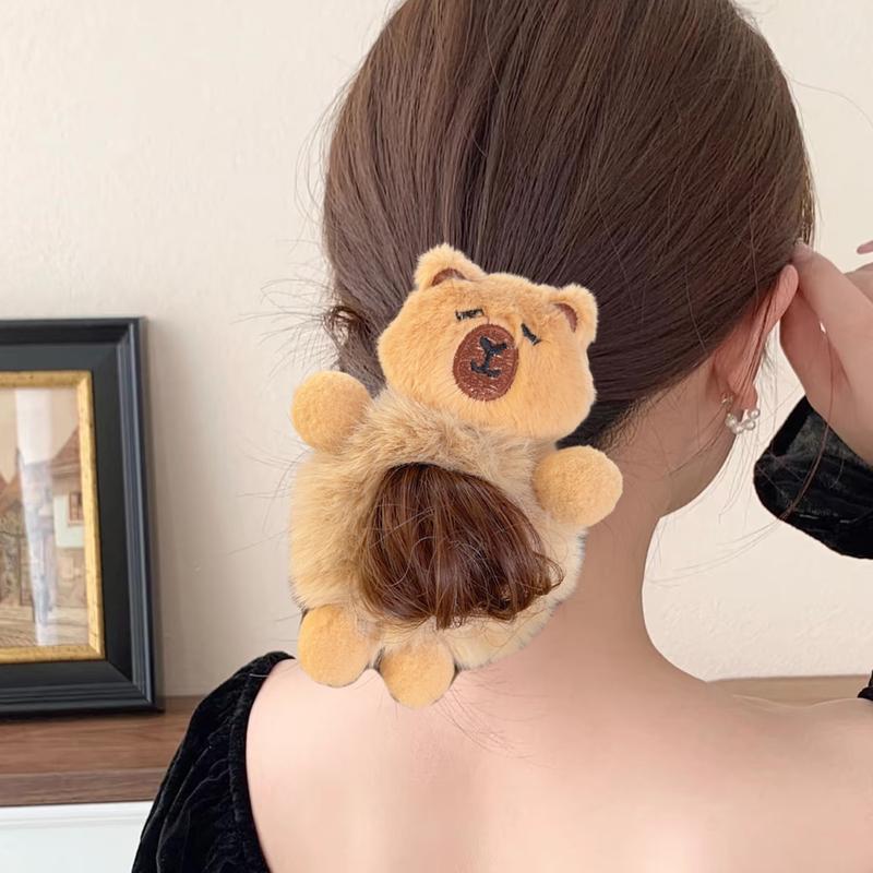 Product Introduction of 1Pc Soft Plush Capybara Hair Accessories Headwear for Women Girls Autumn Winter Cartoon Elastic Hair Rope Hair Tie 19