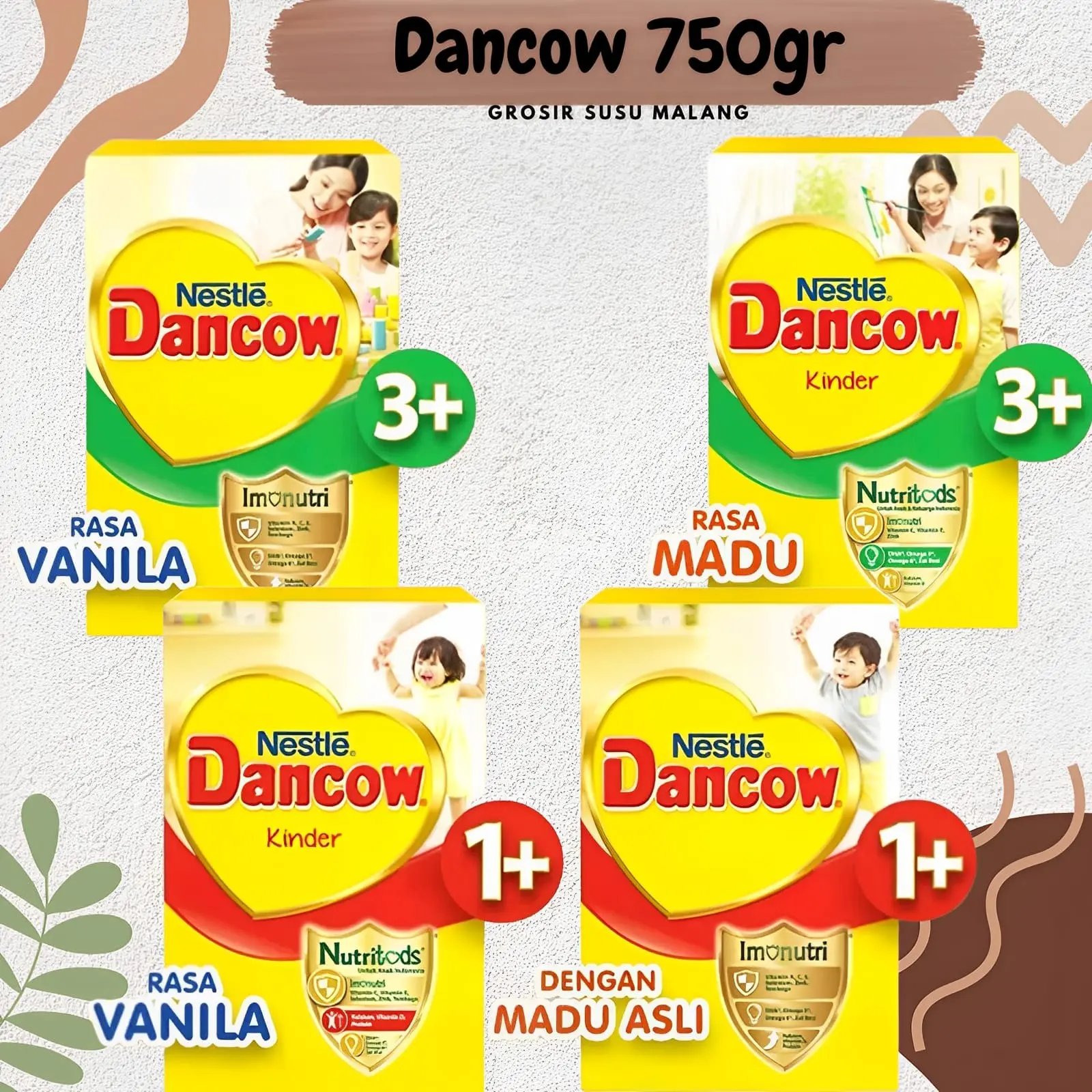 DANCOW 1+ 3+ MADU, VANILA, COKLAT 750G