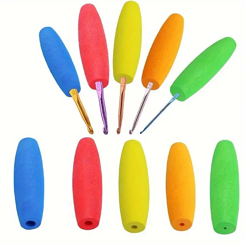 Crochet Hook Handle, 5 Counts/set Comfortable Crochet Hook Grips without Needles, Crochet Accessories for 2mm-10mm Crochet Hook