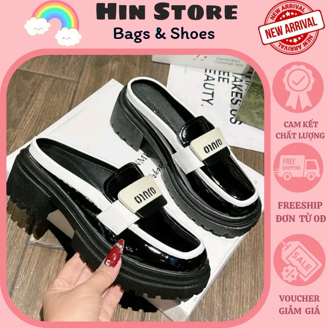 Sục nữ, giày sục da bóng viền cao cấp đế 5cm năng động Hin Bag & Shoe
