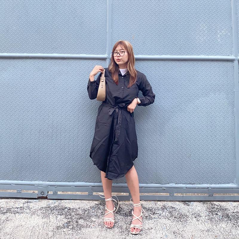 TREXUS - ZEC Dress Kasual HENA / Dress Casual Anastasia / Kemeja Dress Midi Wanita Polos Full Kancing Lengan Panjang 0