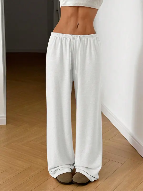 Women's Solid Color Drawstring Waist Wide Leg Pants, Casual Comfy Trousers for Daily Home Wear, Ladies Bottoms for All Seasons, Pajama 2