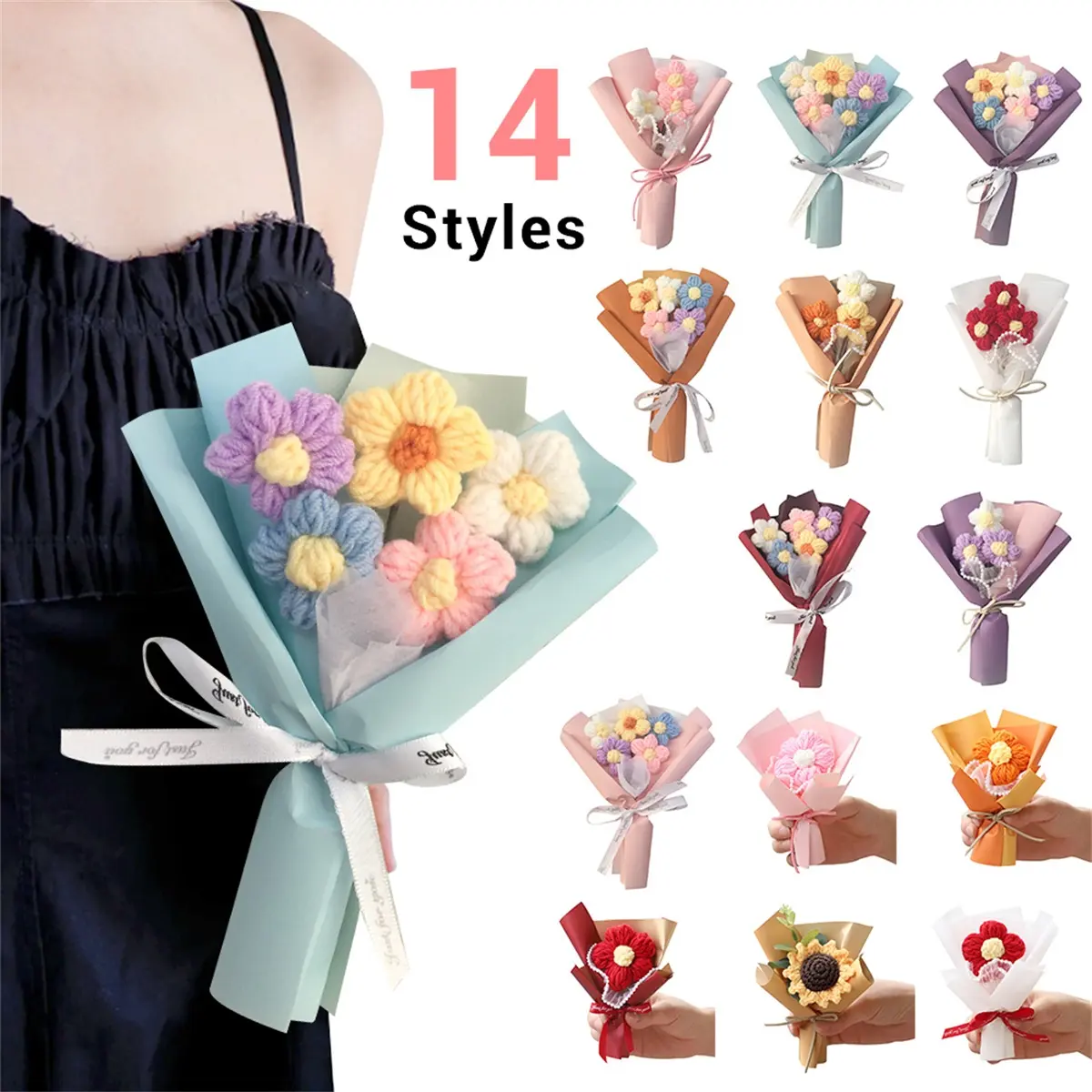Hoa Dệt Kim Nhân Tạo Đan Móc Mini, 20cm, Hoa Thủ Công, Bó Hoa, Thích Hợp Làm Quà Cưới Cho Phụ Nữ Và Trẻ Em Gái, Hoa Giả Đầy Màu Sắc, Lý Tưởng Cho Ngày Lễ Tình Nhân Và Ngày Của Mẹ, Quà Tặng Lãng Mạn