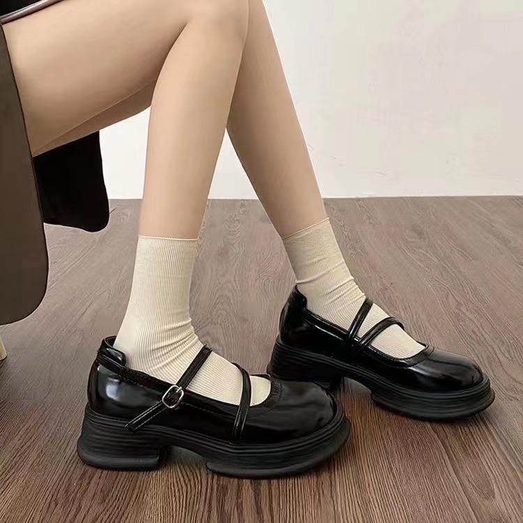 (Form 1.5) Giày búp bê lolita nữ đế độn cao cấp mũi tròn kiểu học sinh JAENIA GD040 Cao Su Đồng