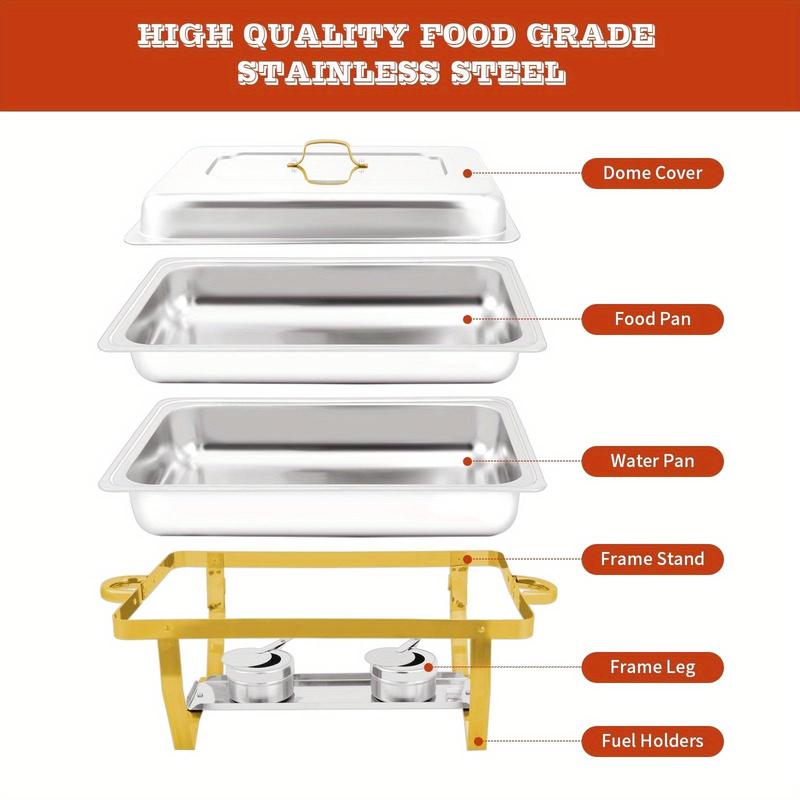 Product Introduction of Stainless Steel Buffet Pot Set, 1 Set Food Warmer Pot with Pan & Cover & Stand & Fuel Holder, Buffet Warmer Pot for Parties, Wedding, Kitchen Accessories 4