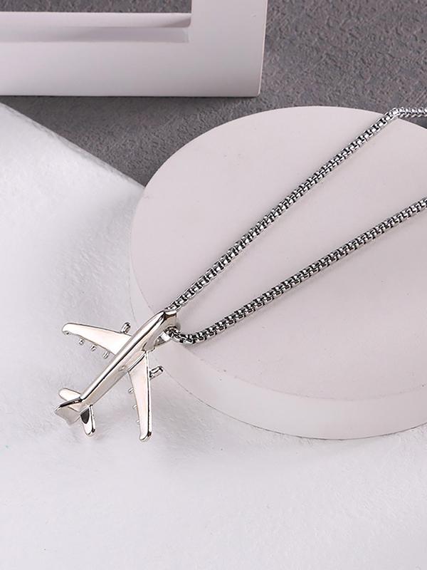 Unisex Casual Airplane Pendant Alloy Chain Necklace, Trendy Street Style Jewelry Accessory For Men Women, Daily Clothing Decor 2