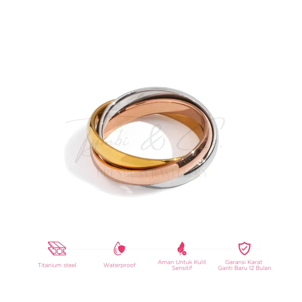 Tymbi&Co - Trinity Ring | Cincin Trinity 3 Tone Titanium Anti Karat (BELI 3 GRATIS 1) (BELI 3 GRATIS 1 GIFT)