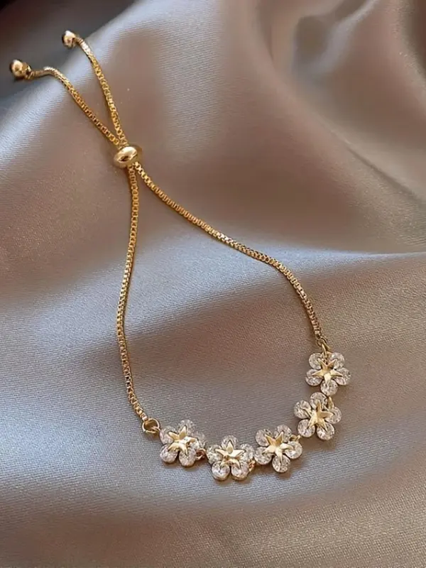 Flower Design Link Bracelet Inlaid Rhinestone, Elegant Bracelet Jewelry for Women, Fashion Jewelry for Party, Daily Decor, Exquisite Jewelry for Gift 2