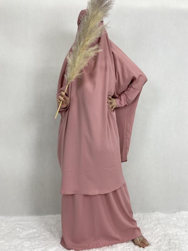 Women's Plain Knot Hooded Batwing Sleeve Abaya & Maxi Dress Set, Modest Two-piece Muslim Outfits for Daily Wear, Co-ords Set, Islamic Clothing for Spring & Fall, Modest Clothes 5