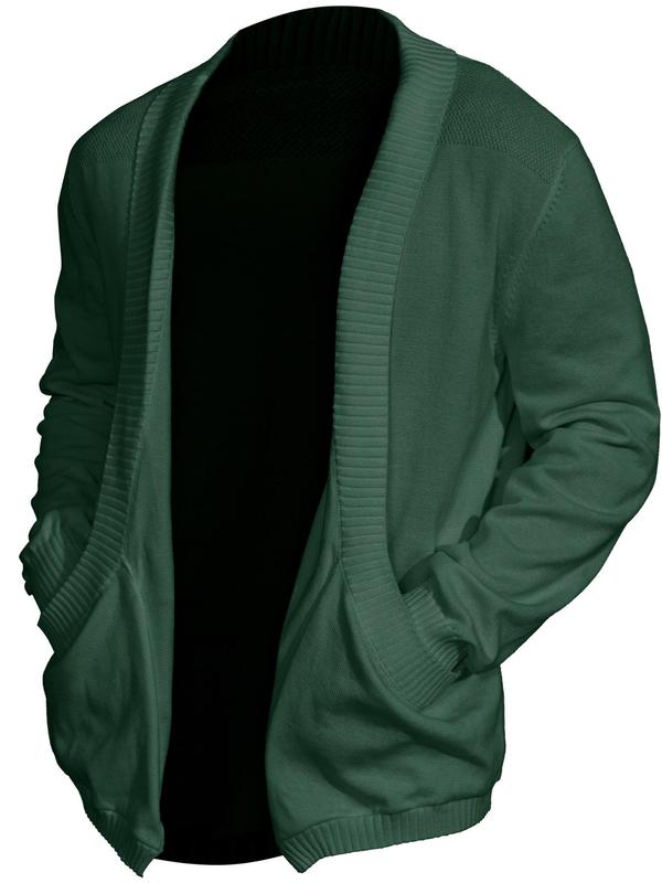 Men's Solid Pocket Shawl Collar Cardigan, Loose Casual Cozy Long Sleeve Open Front Knitwear for Spring & Fall, Fashion Men's Knit Clothing for Daily Wear, Men's Clothing, Menswear 5