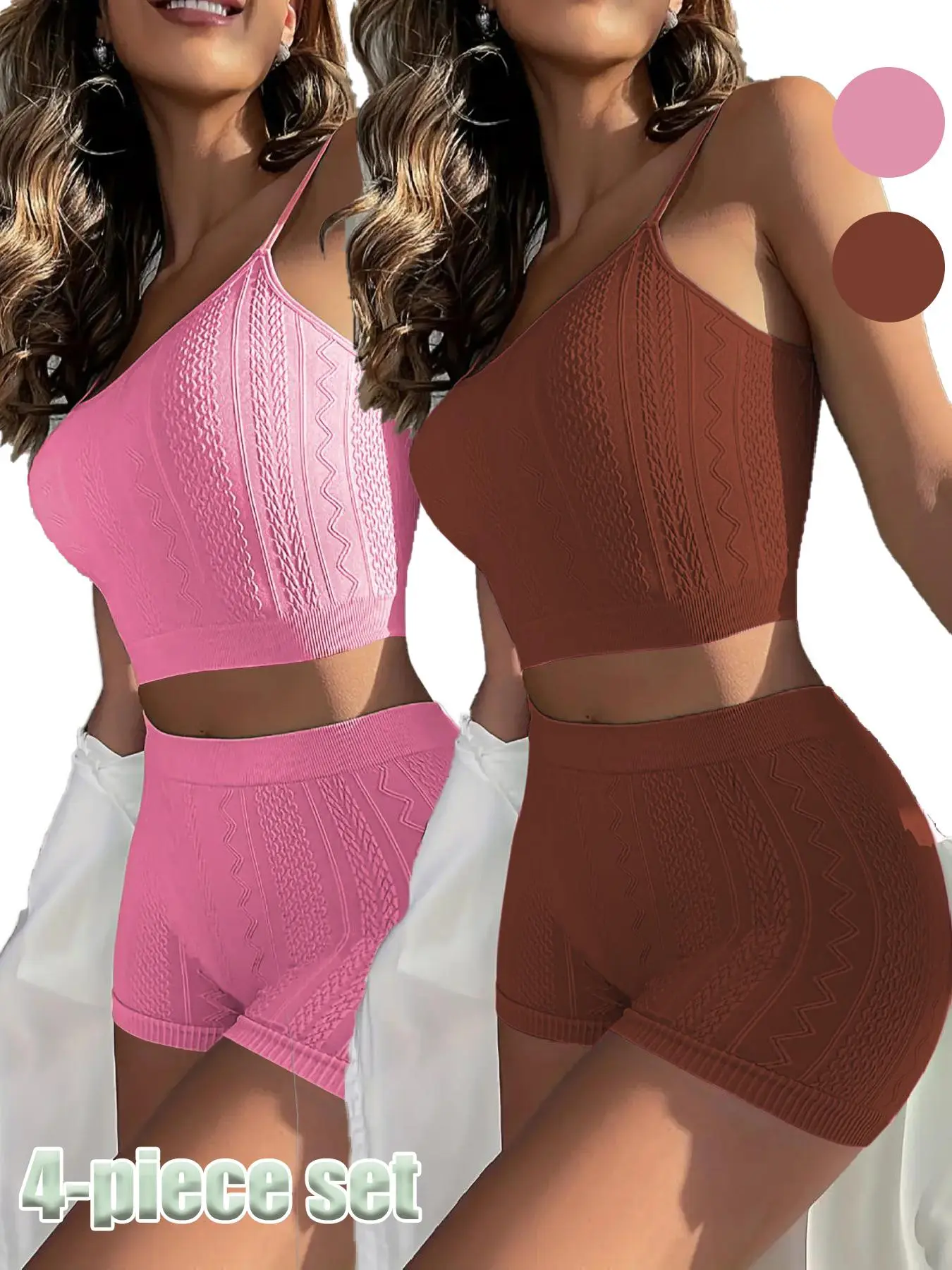 Women's Solid Backless Crop Cami Top & High Waist Shorts Two-piece Set, Breathable Comfortable Underwear Set for Daily Wear, Lingerie Set for Women