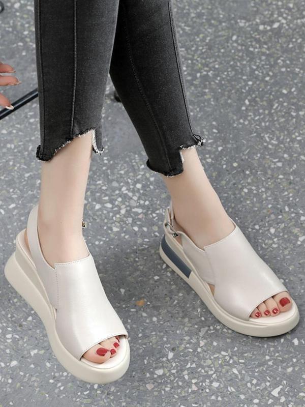 Women's Fashionable Solid Color Wedge Sandals, 1 Pair Casual Open Toe Platform Sandals for Summer, Comfortable Buckle Strap Sandals for Daily Wear 3