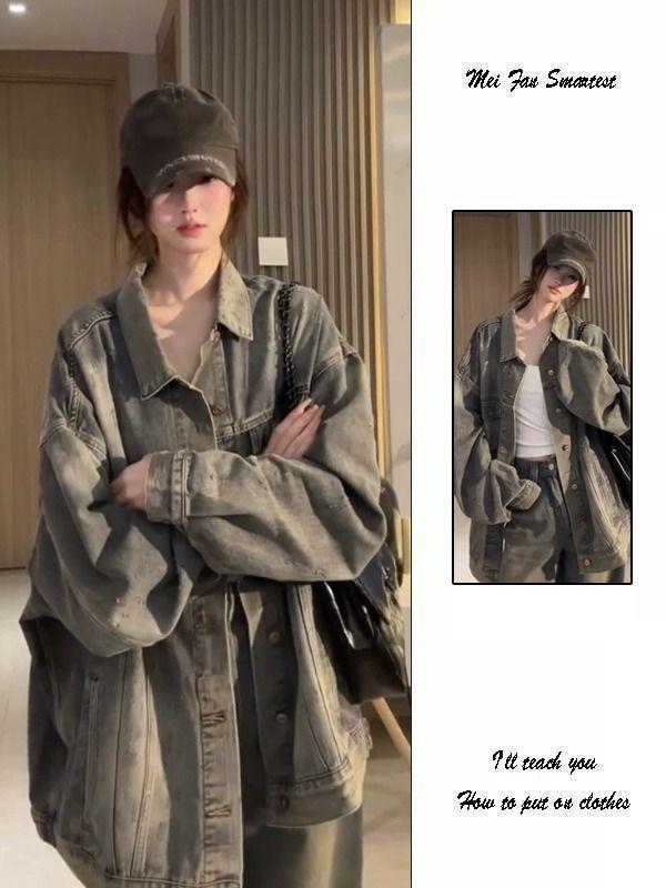 Product Introduction of Áo Khoác Denim Cổ Điển Mỹ Dành Cho Nữ, Thiết Kế Dáng Rộng Rãi, Phong Cách Độc Đáo Áo Khoác Chà Sờn, Hàng Mới Về Mùa Thu 2024 1