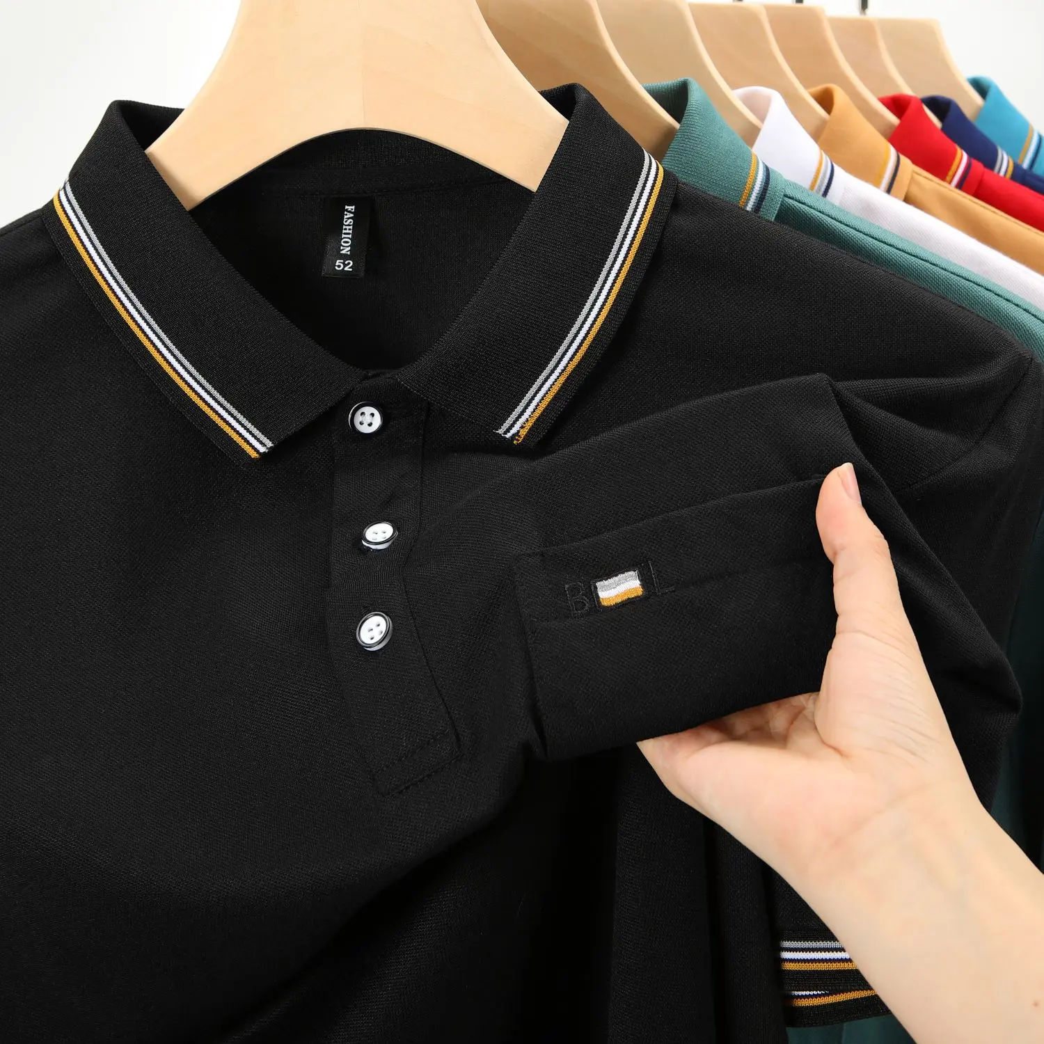 Men's T-shirt Short Sleeve Middle-Aged Ice Mercerized Cotton Light Luxury Dad Summer Polo Shirt Top Clothes with Real Pockets