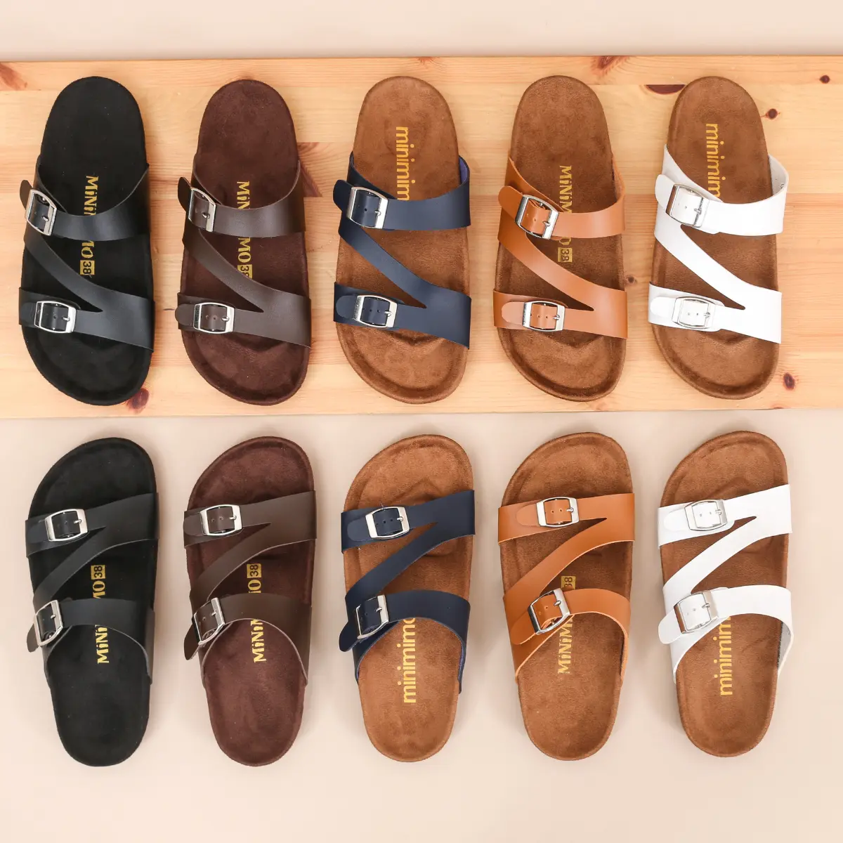 Minimimo Alpha Sepatu Sandal Kulit Sintetis Wanita Sandal Basic Hitam Karet Merah