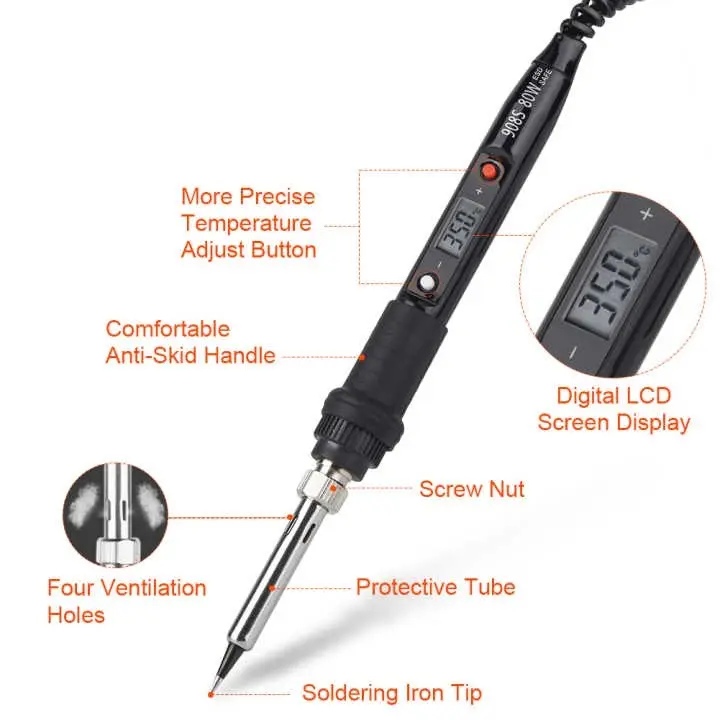Solder Listrik Set 80W Adjustable Temperature Digital LCD Screen Cepat Panas 220V 180 derajat C - 520 derajat C With Bonus / Iron Set / Iron Tool Kit -908S COD Stock Ready 8