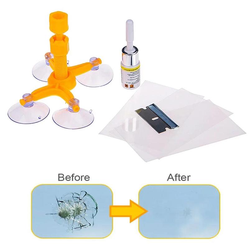 Product Introduction of Windshield Repair Kit Windscreen Tool Resin Rubber Quick Fix Cracked Glass Sealer Paint Cleaner Car Glass Restoration No Trace 6