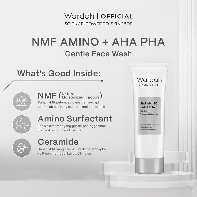 NEW! Wardah Crystal Secret NMF Amino + AHA PHA Clarifying Foaming Cleanser 100 mL - Sabun Cuci Muka Gentle Acid Mantle Expert - Daily Exfoliating Foam yang Membersihkan dengan Gentle - Kulit Lembap dan Tampak Cerah Sebening Kristal 3