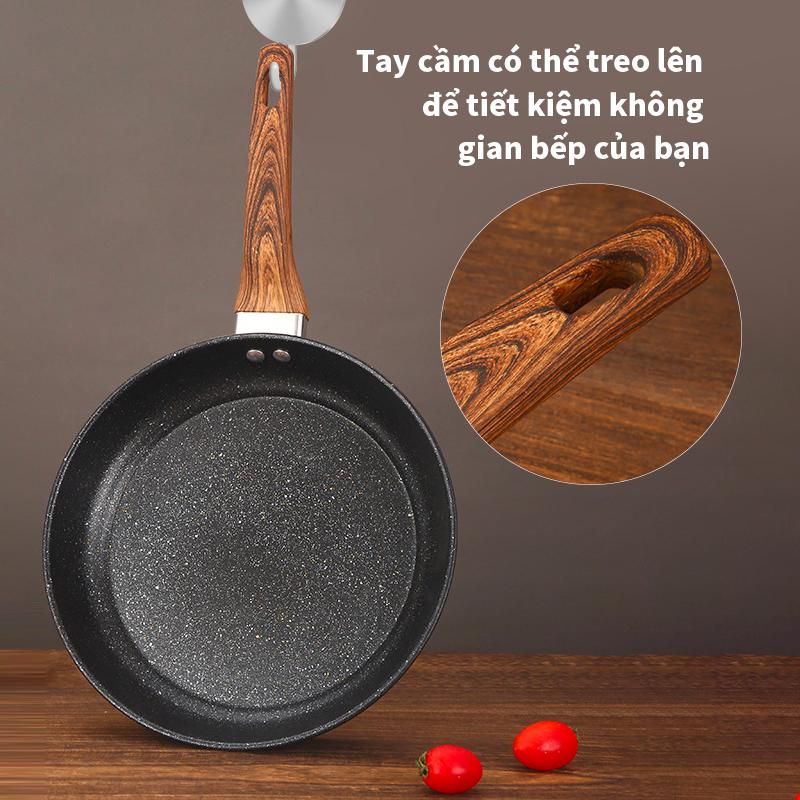 Chảo chống dính đá y tế chảo chống dính cao cấp Tay cầm chống bỏng bằng gỗ Phù hợp với bếp từ và bếp gas chảo đá nướng dr