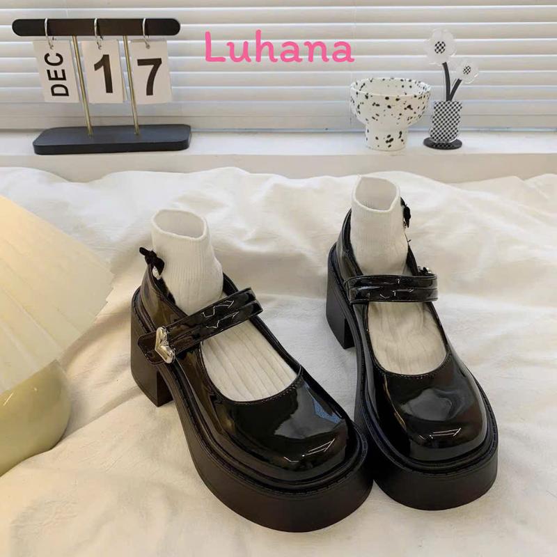 Luhana giày lolita nữ đế cao thời trang phong cách hiện đại mary jane giày cao gót đế đốc đẹp xinh 8
