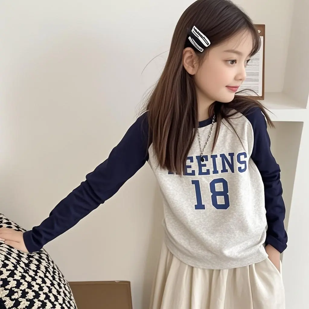Boys and girls pure cotton T-shirt Korean style block Raglan long sleeve casual fashion CHILDREN'S clothing base shirt