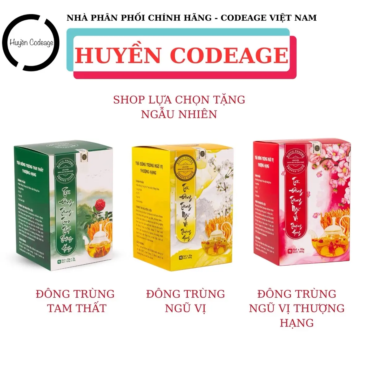 1 hộp Trà Đông Trùng Ngũ Vị 12 gói Biotic Pharma - Đông Trùng, Kỳ Tử, Táo Đỏ, Long Nhãn, Hoa Nhài  Chè