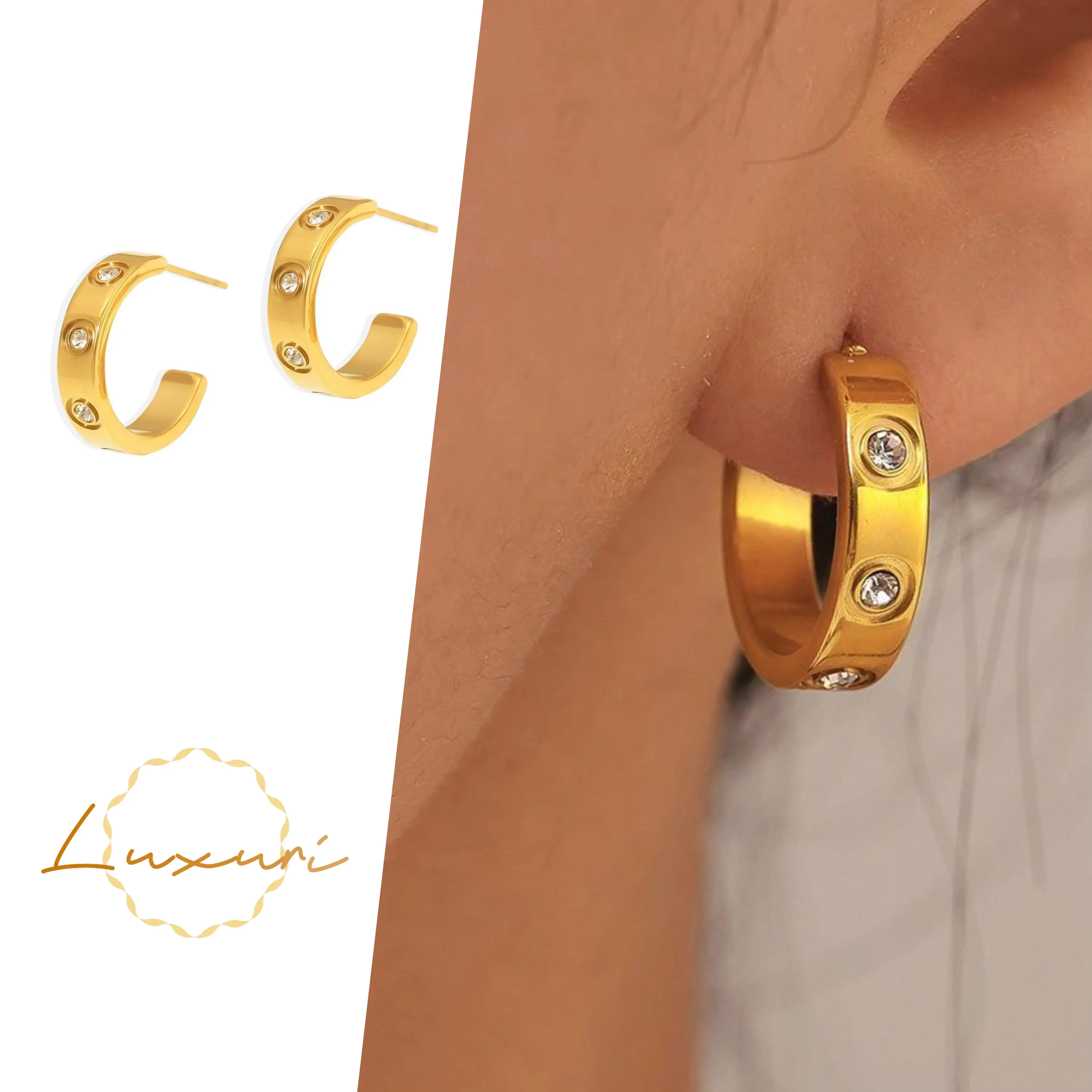C-shaped zircon earrings,simple and cold style earrings