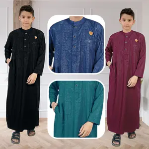 AL HABIB Jubah Panjang anak usia 3-14/gamis anak premium gold terkini/baju koko arabic/baju anak BY FAMILY MUSLIM Tangan panjang free Peci Kain Kancing Navy