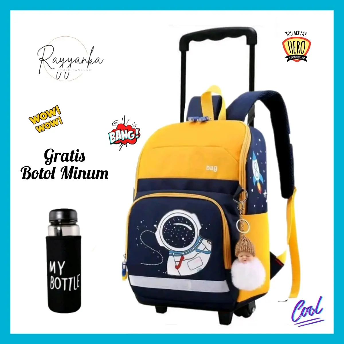 Tas Troli Dorong Model Astron0t Untuk Laki Laki PAUD Dan TK SD Gratis My Bottle