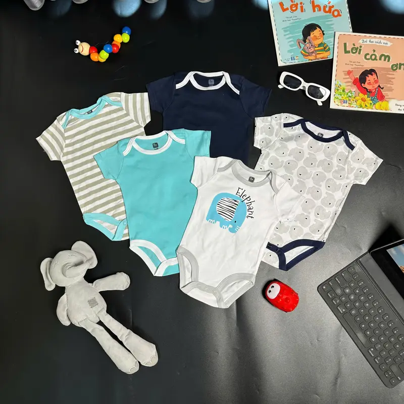 Body Chip Cho Bé Trai  Set 5 Cái Body Chip Cộc Tay Cho Bé Trai SZ 3-9Kg 3