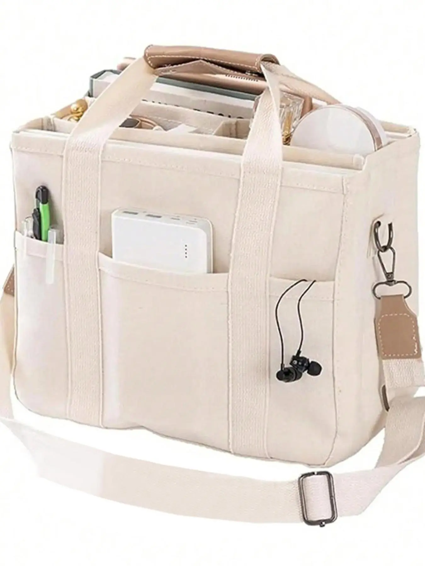 Canvas Multi-pocket Crossbody Bag, Large Capacity Handbag, Multi-functional Shoulder Bag for Travel & Daily Use, Practical Ladies Travel Accessories