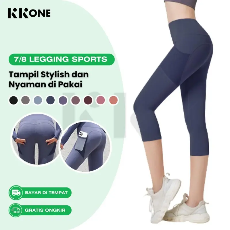 KKONE Legging Olahraga Wanita High Waist Celana Olahraga 7/8 Yoga Gym Joging Senam Pakaian Outdoor Sport(L003) 0