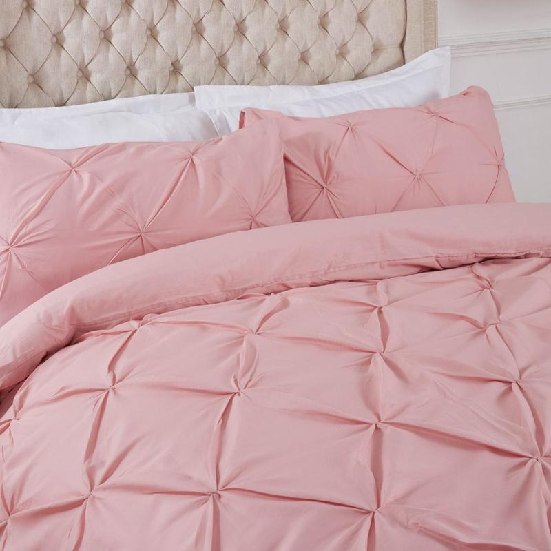 Highams Diamond Pintuck Pinch Pleat Duvet Cover Set - Silver 0