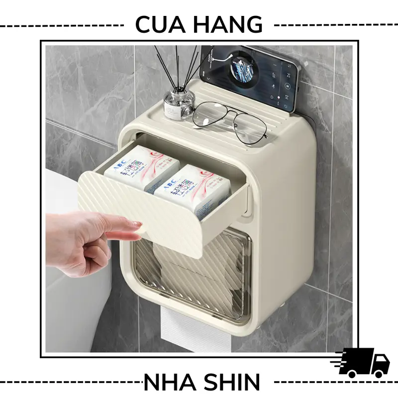 Hộp Đựng Giấy Vệ Sinh 2 Tầng Cao Cấp Hộp Đựng Giấy Hộp Giấy Vệ Sinh Có Kệ Để Điện Thoại(tặng kèm 1 miếng dán) CUAHANGNHASHIN Lắp Ráp 0