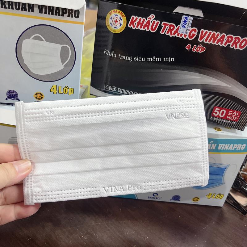 Hộp 50 cái Khẩu trang y tế 4 lớp Vinapro giấy lọc kháng khuẩn, ôm mặt quai mềm không đau tai. 4