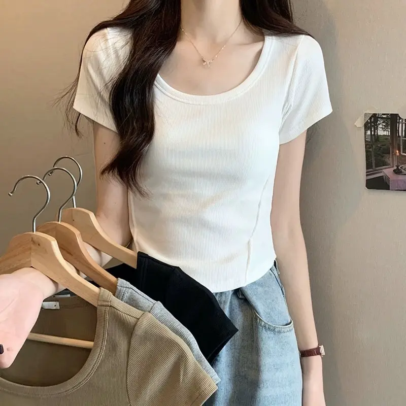 com bo 3 áo thun ôm vạt bầu tay ngắn chất thun tăm co giãn thấm hút mồ hôi mẫu trơn